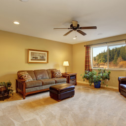 Nice family room with carpet and space.