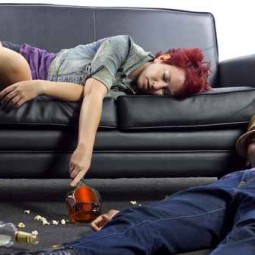 drunken college friends after a wild house party